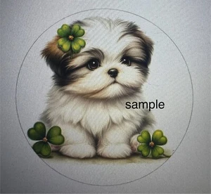 SHIH TZUS PUPPY DOG ST PATRICKS DAY ENVELOPE LABELS STICKERS SCRAPBOOK FAVORS - Picture 1 of 1