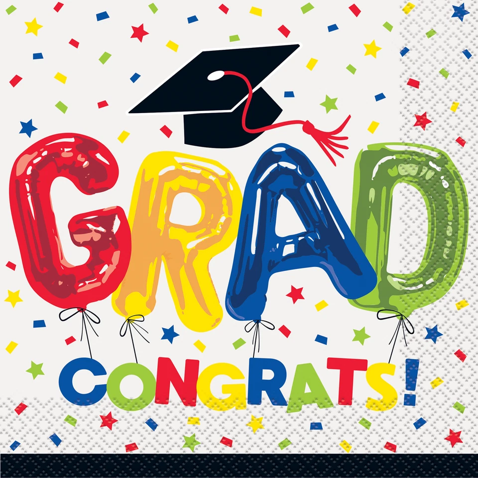 Graduation Party Paper Napkins Bright & Colourful Graduation Serviettes x 16 - Image 1 of 1