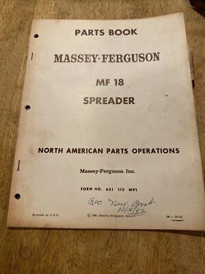 Vintage 1961 Massey Ferguson Mf 18 Spreader  Parts Book - Image 1 of 4