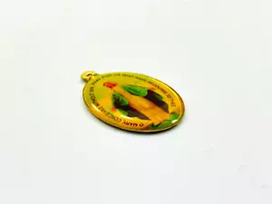Vintage Mother Mary Christian Religious Pendant Charm Metal w/ Acrylic Layer - Picture 1 of 3