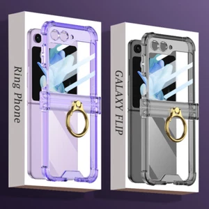 Shockproof Ring Stand Hinged Clear Case For Samsung Galaxy Z Flip5 Z Flip4 Cover - Picture 1 of 21
