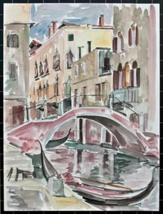 Venecia Italia góndola puente canal pieza única Sonja desiertos acuarela 1996 - Imagen 1 de 2