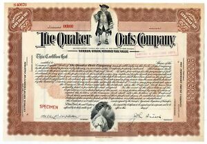 NJ. Quaker Oats Co., ND (1900-20s), Specimen Stock Certificate