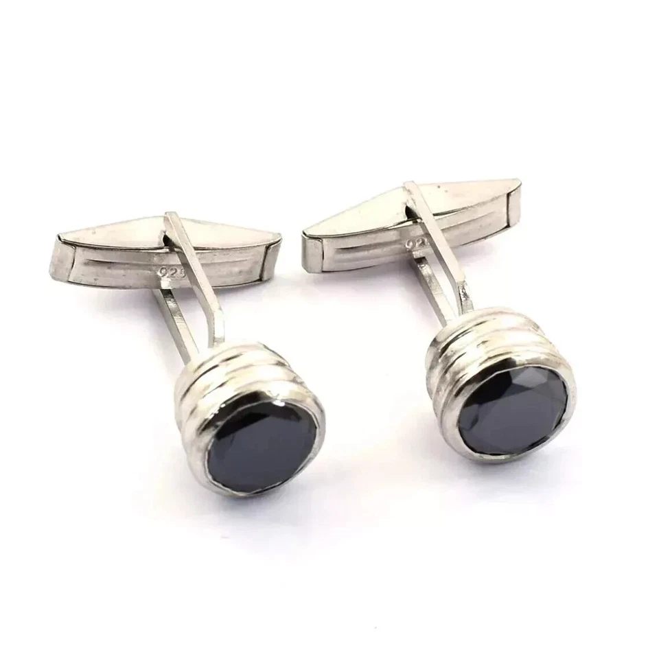 Gemelos de diamante negro creados en laboratorio de corte redondo de 3 quilates para hombre enchapados en oro blanco de 14 quilates Foto 1 de 4