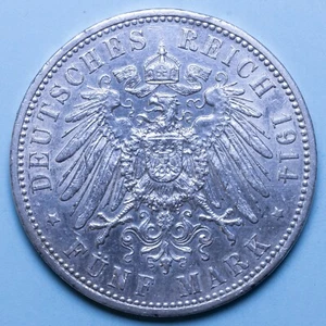 GERMANIA PRUSSIA 5 MARCHI 1914 A ARGENTO QSLP MONETA SILVER COIN NUMISMATICA - Imagen 1 de 2