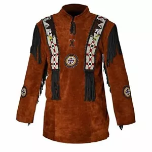 Camisa con flecos con cuentas de cuero de gamuza occidental para hombre vaquero occidental MBS605 - Imagen 1 de 4