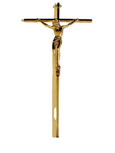 Gold Tone Brass Metal INRI Jesus On Crucifix Cross Wall Decor 10"X5" - Picture 1 of 11