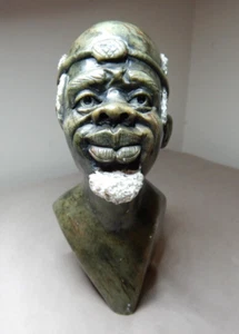 AFRICAN CARVED MARBLE ELDER BUST BY PETER MOYO - Picture 1 of 8