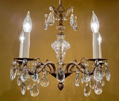 Vintage Lighting 1960s Hollywood Regency brass crystal chandelier - Image 1 of 4