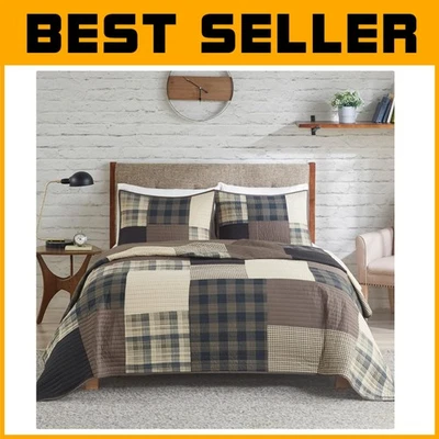 Neutral Plaid Reversible Quilt - Winter Hills Tan - Image 1 of 4