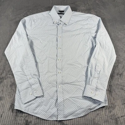 Christian Lacroix Mens Medium Modern Fit Button Down Shirt White Blue Diamond - Image 1 of 4
