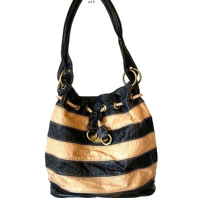 Bolso de hombro vintage D&L Vogue negro beige suave imitación cuero cubo caprichoso Foto 1 de 4