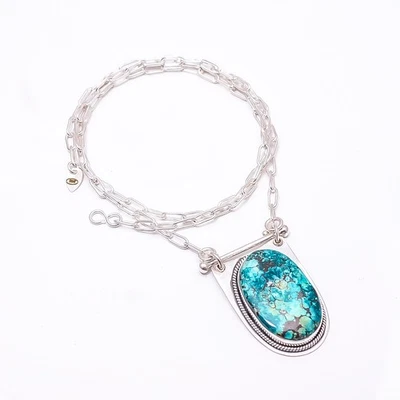 Colgante Cadena Magnesita Turquesa Plata de Ley 925 19-23" C43, Regalo Navidad Foto 1 de 4