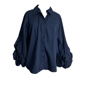 Cupio Womens Size  XL Blue Button Front Tiered Balloon Sleeve Lagenlook Shirt - Picture 1 of 7