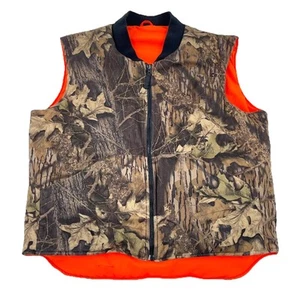 Vintage Cabelas Puffer Vest Men Large Brown Orange Camo Jacket Reversible Hunt * - Picture 1 of 13