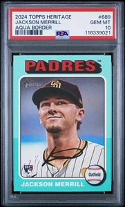 Topps Heritage Jackson Merrill RC 2024 Aqua Border #689 Padres gema como nueva PSA 10 - Imagen 1 de 2