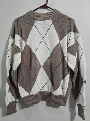 Vintage 1990s Structure Argyle Geometric  Knit Sweater Crewneck Men's Sz Large  - Image 1 of 4