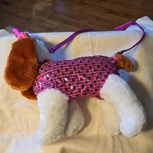 Poochie & Co Pink Dog Purse Sequined Red & Black Strap Stuffed Animal Accessory - Picture 1 of 9
