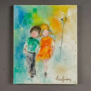 Original Hilda Rindom (1930-2004) Oil Painting 8" x 10" "Friends" 1973 - Picture 1 of 7