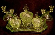 Sowerby Uranium glass dressing table trinket set -6 pieces Vaseline 2590 