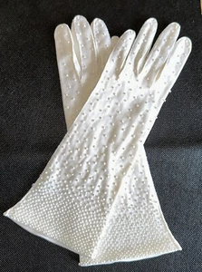 British Crown Colonies Beaded White Wedding Double Woven Cotton Ladies Gloves - Picture 1 of 13