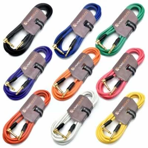 Premium Guitar Bass Lead 6.35mm 1/4" Angled Jack Pro Instrument Cable Multipack - Picture 1 of 43