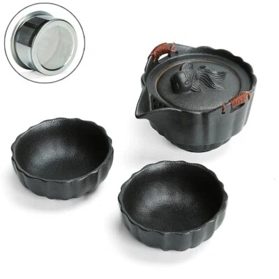 Portable Tea Set For Travel Ruyao Geyao Craft Golden Fish Relief Tea Pot Cups - Image 1 of 4
