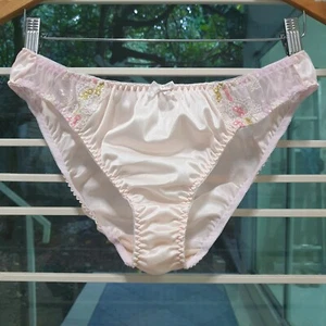 Vintage Silky Nylon Panties Beige Pink Bikini Sissy Lace Brief Size 9 Hip 44-47" - Bild 1 von 24