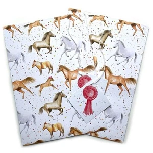 HORSE PONY WRAPPING PAPER 2 SHEETS & TAGS GIFT WRAP COUNTRYSIDE *FREE POSTAGE* - Picture 1 of 3
