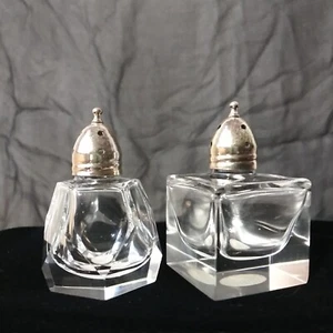 Vintage Cut Crystal Glass 1" Salt & Pepper Shakers Silver Caps FB Rogers - Picture 1 of 10
