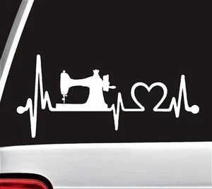 Sewing Machine Heartbeat Lifeline Decal Sticker Car Suv Van Love To Sew K1090 - Bild 1 von 4