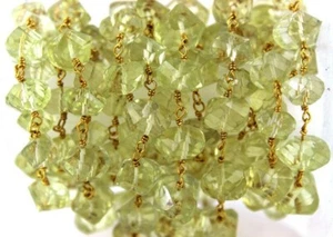 Cadena rosario rondelle facetada retorcida de cuarzo limón chapado en oro cuentas de 6-9 mm - Imagen 1 de 8