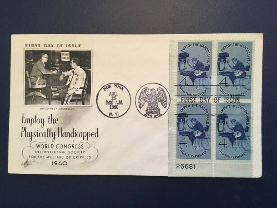 ICOLLECTZONE US 1155 Plate Bli Physically Handicapped FDC First Day Cover (E100) - Image 1 of 1