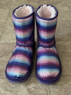 UGG CLASSIC II SEQUIN RAINBOW SPARKLE BOOTS, YOUTH 6/ FITS WOMENS 7/8 - Image 1 of 4