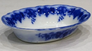 Antique W H GRINDLEY Porcelain FLOW BLUE Transferware CLARENCE Oval Serving Bowl - Picture 1 of 7