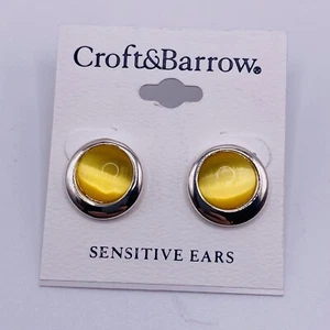 Croft & Barrow Yellow Silvertone. Round Stud Earrings New - Picture 1 of 3