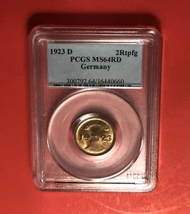 GERMANY -1923-D-2 PFENNIG COIN,GRADED BY  PCGS- MS64 RD……GREAT COIN. - Picture 1 of 4