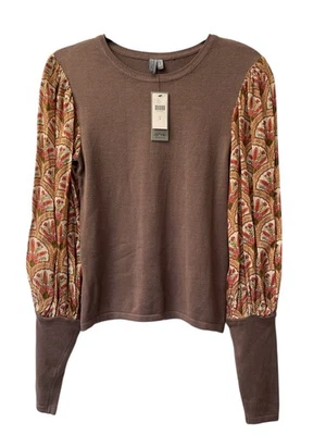 Suéter Anthropologie Bl^nk London Manga Abullonada Pequeño Marrón Topo Boho NUEVO Foto 1 de 4