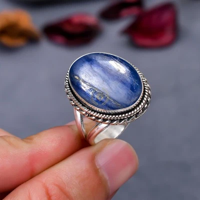 Oval Kyanite Ring Handmade 925 Sterling Silver  Blue Gemstone Christmas Gift - Image 1 of 4