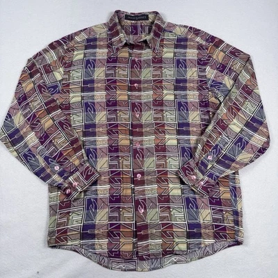 Vtg Jhane Barnes Shirt Mens M Southwestern Aztec Purple Red Green 90s Colorful - Image 1 of 4