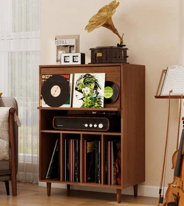 Flip-Top Media Console for Turntable Storage, Vinyl Records & Audio Equipment - Picture 1 of 8
