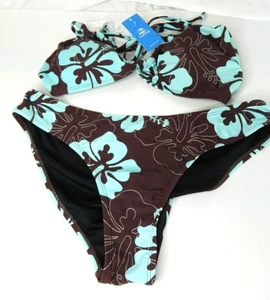 Cupshe Bikini Badeanzug Damen Large braun blau Blumen Zweiteiler Schwimmen zum Binden Oberteil - Bild 1 von 8