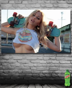 Banner with Skateboard Skate Boarder Model Girl Sexy Art Poster Banner USA - Picture 1 of 2