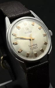 Vintage ROAMER SuperKing Men’s 35mm Mechanical Wind Watch 17j Steel Brown Calf - Picture 1 of 12