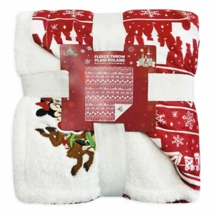 DISNEY STORE MICKEY & MINNIE HOLIDAY FLEECE BLANKET Reversible Throw 50 x 60 NEW - Picture 1 of 2