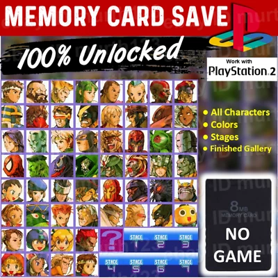 SONY Marvel Vs Capcom 2 MVC2 Ps2 100% Unlocked Memory Card All Items