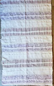 Cotton Fabric Ticking Stripe & Calico With Textured Lace & Trim 44"W x 2+ Yards - Picture 1 of 6