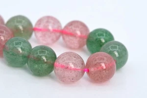 8-9MM Genuine Natural Green & Pink Strawberry Quartz Beads AA Round Beads 7" - Picture 1 of 3