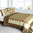 3 PC Bridge to Terabithia shabby floral green red 100% Cotton Queen Quilt Shams