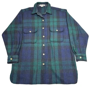Robert Stock Flannel Shirt Men’s Size Small Wool Blend Green Blue Plaid - Picture 1 of 11